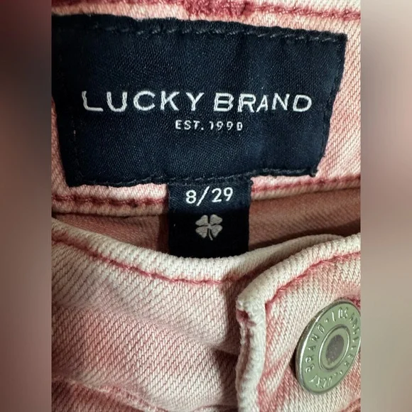 Lucky Brand 90’s Loose High Rise Crop Pink Acid Washed Denim Jeans Size 8/29 - Picture 6 of 11